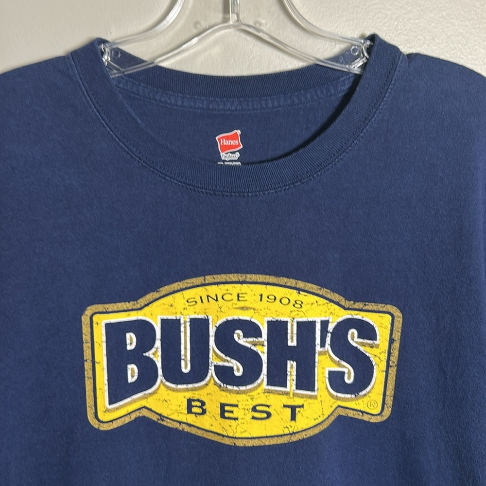 Bush’s Best Baked Beans Navy Blue Hanes Crew Neck Short Sleeve Shirt Size XL - Picture 2 of 9